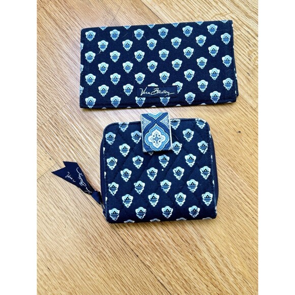 Vera Bradley Nantucket Navy Blue Bifold Wallet & Checkbook Cover Case GUC - Picture 1 of 15